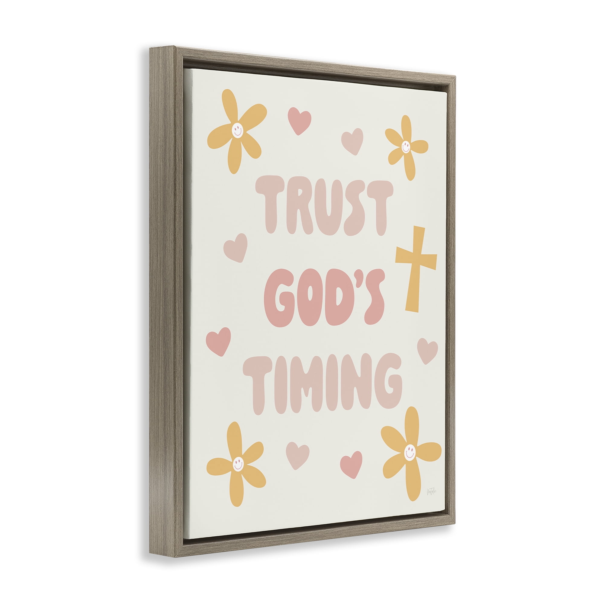 Stupell Industries Retro Trust God's Timing Brown Framed Floater Canvas Wall Art, design by Natalie Carpentieri