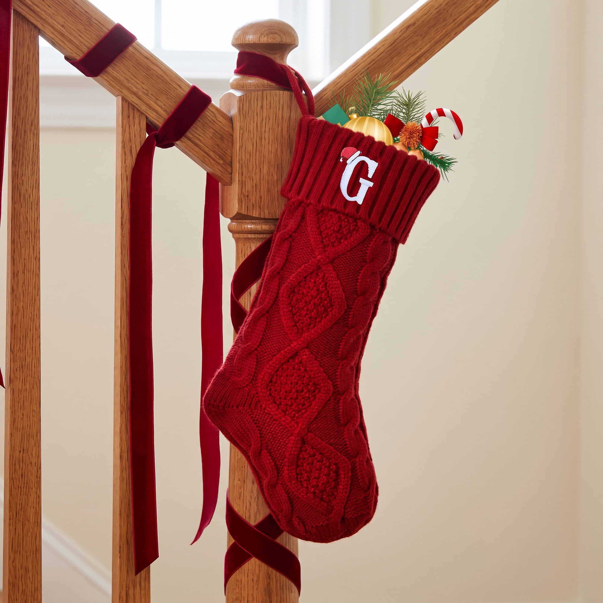 Unique Bargains Canine Bone Christmas Stocking Luxury Puppy Holiday Keepsake Sack Red Letter G 17"