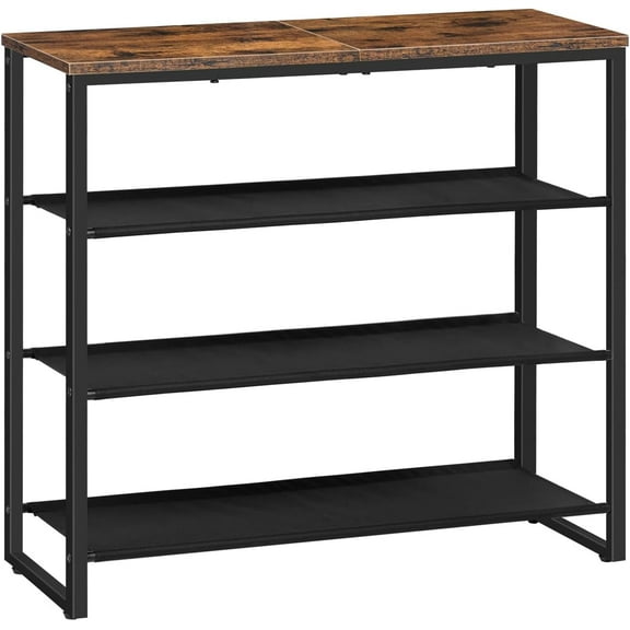 Shoe Rack, 4 Tier Shoe Storage Organizer with 3 Oxford Fabric Shelves and Top Panel, Holds 12-16 Pairs of Shoes for Entryway and Closet, Industrial, Rustic Brown BF47XJ01G1