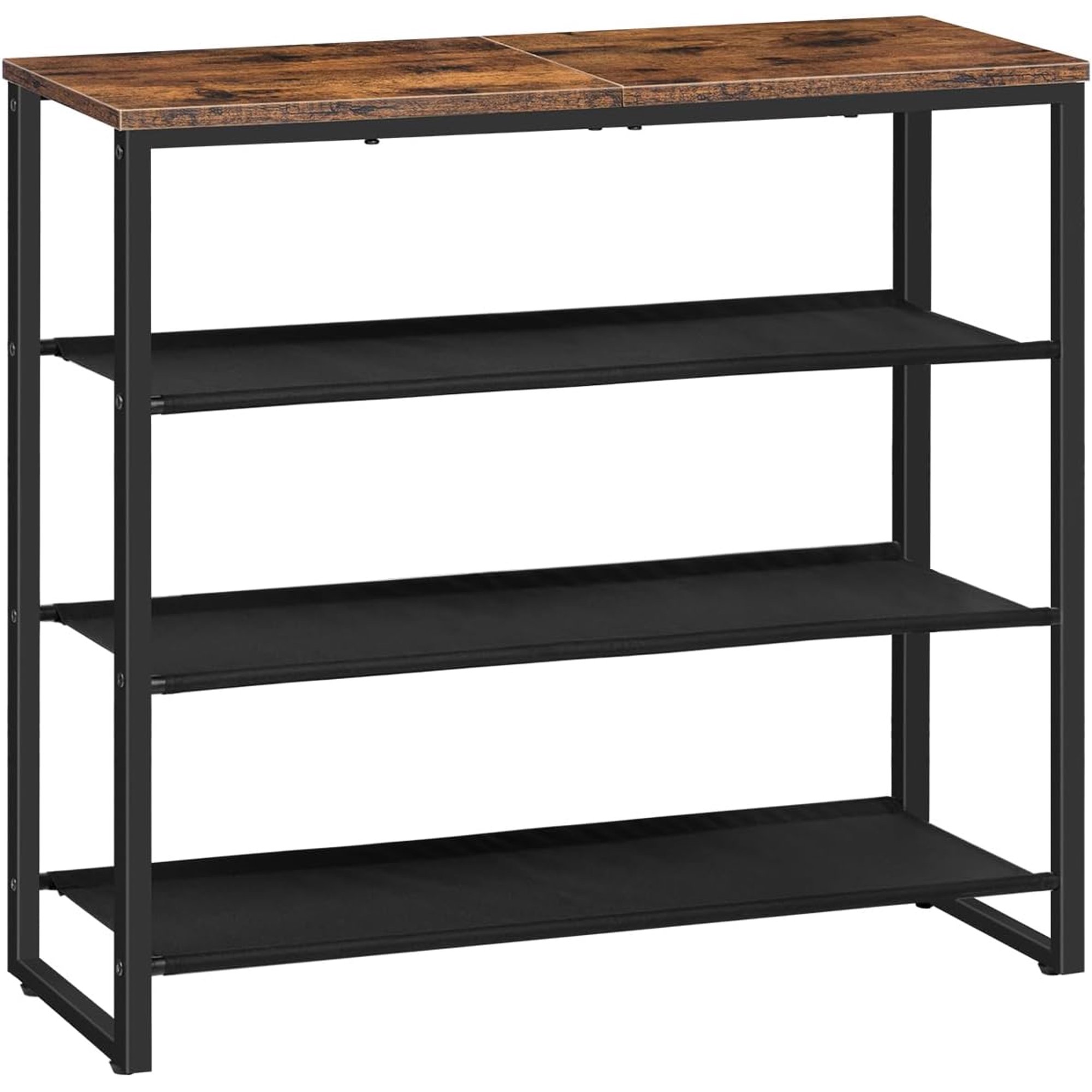 Shoe Rack 4 Tier Shoe Storage Organizer with 3 Oxford Fabric Shelves and Top Panel Holds 12-16 Pairs of Shoes for Entryway and Closet Industrial Rustic Brown BF47XJ01G1