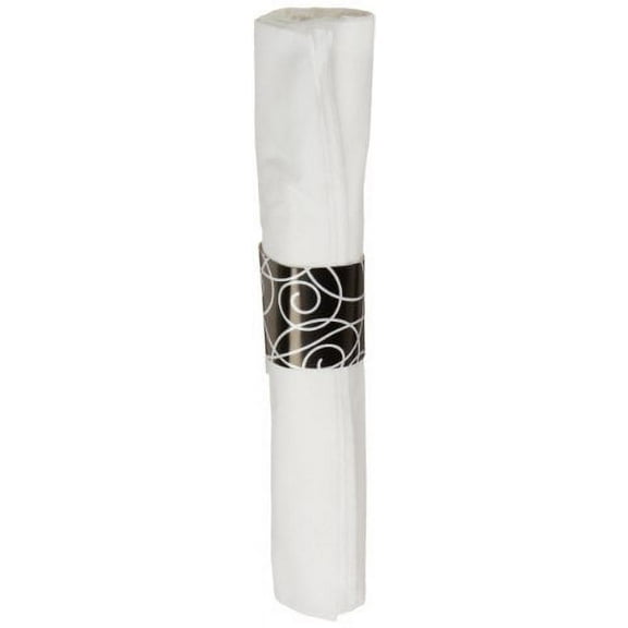 Hoffmaster 119971 Linen-Like CaterWrap Pre-Rolled Dinner Napkin and Heavyweight Cutlery, Silver Swirl, White/Black (Case of 100)
