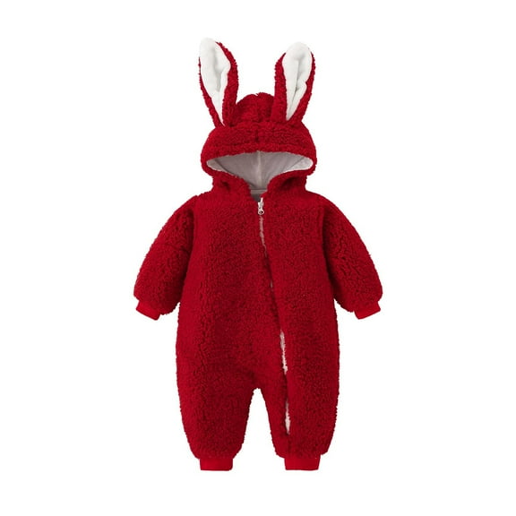 Baby Boy Girls Winter Warm Rompers Unisex Newborn Outfits Bodysuits Toddler Baby Boy Girls Color Plush Cute Rabbit Ears Winter Thick Jumpsuit Romper Red 6-12 Months