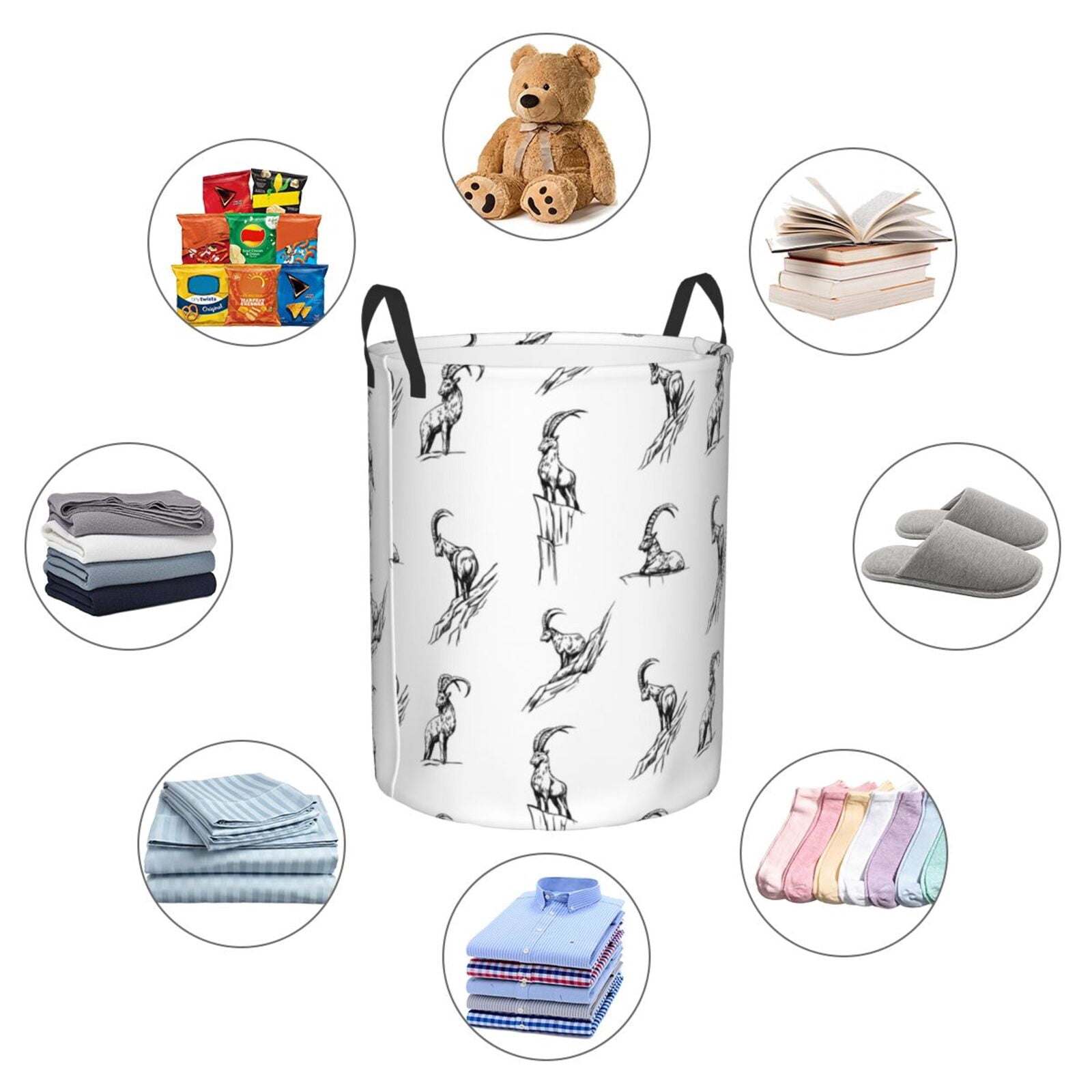 Large Laundry Basket with Handles - Minimalist Sketch Cool Goat Kids Baby Dirty Clothes Laundry Hamper for Bedroom Aesthetic