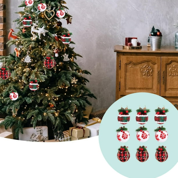 RKSTN christmas deals Christmas Cloth Bag Red Plaid 8cm Christmas Tree Hanging Decorations Christmas Foam Decorative Hangings.