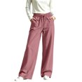 thumbnail image 3 of Zynoxe Women's Cotton Linen Pants Relaxed Wide Leg Pants for Women Elastic Waist Drawstring Lounge Pants Versatile Solid Color Casual Trousers with Side Pockets, 3 of 8