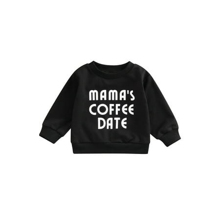 

Diconna Baby Boys Girls Sweatshirt Letter Print Design Long Sleeve Round Neck Cute Breathable Pullover Tops Black 3-6 Months