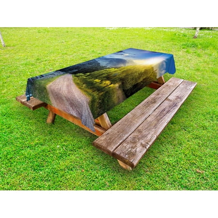 

Farmland Outdoor Tablecloth Contrasting Day and Night Collage View with Moon Sun Horizon Countryside Hillside Decorative Washable Fabric Picnic Tablecloth 58 X 104 Inches Green Blue by Ambesonne