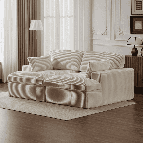 Kadyn Floor Sofa, Bedroom Sofa, Couch,Oversized Upholstered Sleeper Cloud Couch, Deep Seat Luxury Sofa Bed, White