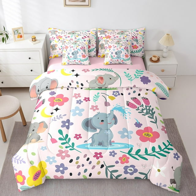 YST Ensemble Couette Pleine 7 Pcs, Sac de Literie Pleine Toutes Saisons Réversible, Ensemble de Literie Pleine Ultra Doux avec Couette Éléphant, Drap Plat, Drap-Housse, Taies d'Oreiller, Couvre-Oreillers (Rose, Pleine)