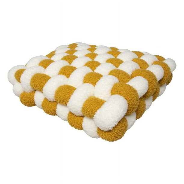 Zhuge Almohadas decorativas para el hogar, almohadas de felpa de cordero, cojines de silla tejidos cuadrados, almohadas de felpa, tapetes decorativos para ventanales (blanco + amarillo)