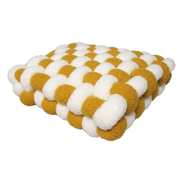 Zhuge Almohadas decorativas para el hogar, almohadas de felpa de cordero, cojines de silla tejidos cuadrados, almohadas de felpa, tapetes decorativos para ventanales (blanco + amarillo)