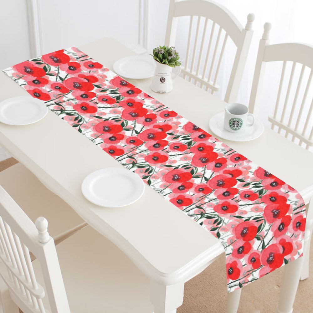 WOOR Double-Sided Poppy Flowers A Table Runner 13 x 70 Inches Long,Table Cloth Runner for Wedding Party Holiday Kitchen Dining Home Everyday Decor