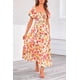 thumbnail image 5 of Vestido PRETTYGARDEN Floral Naranja con Fruncido y Volantes Midi Talle S, 5 of 8