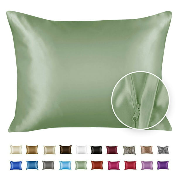 Luxury Satin Pillowcase for Hair and Skin Standard Satin Pillowcase with  Zipper, Sage (1 per Pack) - Blissford 