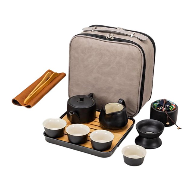 Juego de de viaje portátil de cerámica, juego de chino Juego de tetera de cerámica hecha a mano tazas de , tetera, colador de , bandeja de y bolsa de viaje Baoblaze Copas de Kung Fu