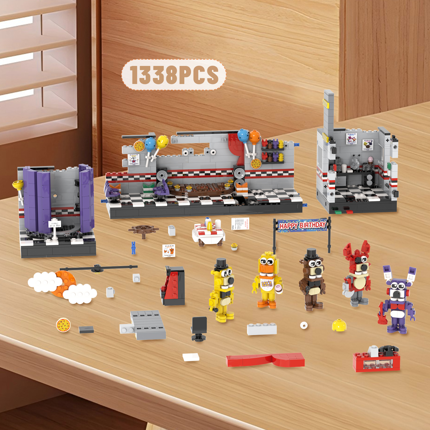 MOOXI Five Nights Stage Building Blocks Toys,FNAF Classic Horror Game Building Set,Halloween Birthday Gifts for Boys and Girls(1338pcs)