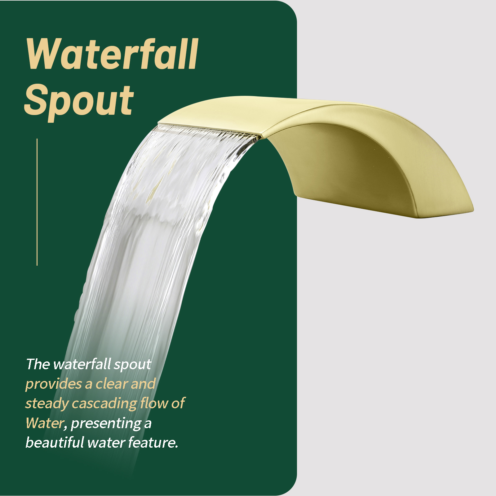 Cobbe Single Handle Bathroom Bathtub Faucet with 7.09-Inch Wide Waterfall Spout and Handheld Shower 4-Hole Mount Brushed Gold