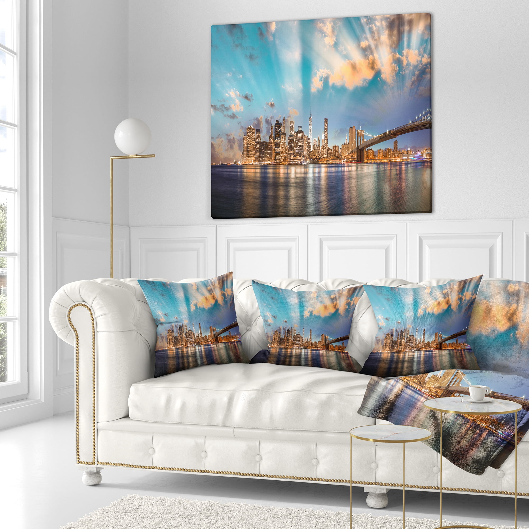 Designart Dramatic Sky Over Manhattan City - Cityscape Throw Pillow - 18x18