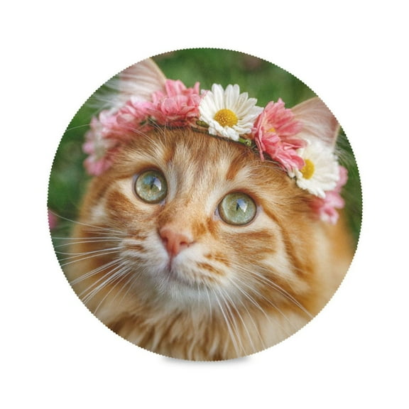 Round Placemat Heat Resistant & Wrinkle-Free Dining Table Decor Placemat For Home & Weddings Flowers on Cat Head