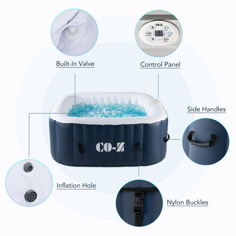 CO-Z PVC Portable Inflatable Hot Tub w 120 Jets for Sauna Therapeutic Baths  & More Blue for 4-person Bathtub