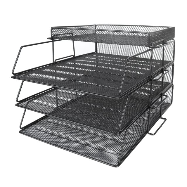 Estante de Archivos Apilable de 4 Uds Bandeja de Papel para Archivos de Escritorio Organizador de Literatura Bandeja de Archivos de Documentos de Metal para el Hogar Y la