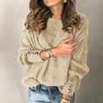 thumbnail image 2 of Plus Size Tops Fashion Bow Collar Solid Buttons Sleeve Knitted Casual Sweater Warm Top, 2 of 6