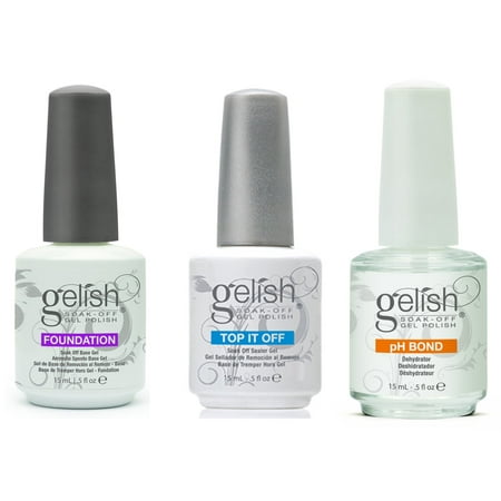 Gelish Gel LED Foundation Base Coat + Top It Off Coat + pH Bond 15 mL Polish