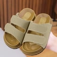 thumbnail image 2 of Dakaela 3-10 Years Toddler Kids Slides Sandals with Arch Support Boys Girls Infant Non Slip Cork Footbed Clogs with Hook and Loops Beige, 2 of 5