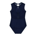 thumbnail image 4 of YONGHS Kids Girls Mesh Splice Ballet Dance Gymnastics Leotard Tops Athletic Bodysuit 3-12 Navy Blue 10-12, 4 of 7