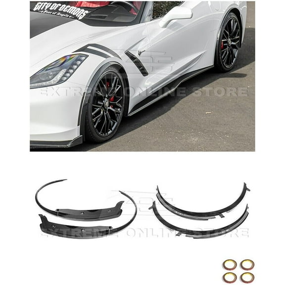 For 2014-2019 Chevrolet Corvette C7 Widebody Models | GM Factory XL Extended Style ABS Plastic - Painted Carbon Flash Metallic Front & Rear Side Fender Quarter Panel Extension Mud Guard Pair