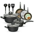 thumbnail image 1 of 12-Piece Nonstick Kitchen Cookware Set - PFOA/PFOS-Free Heat Resistant Lacquer Kitchen Ware Pots Pan Set Light Gray/Blue - Saucepot, Pans, Cooking Pot Oven Pot, Lid, Utensils, 1 of 5