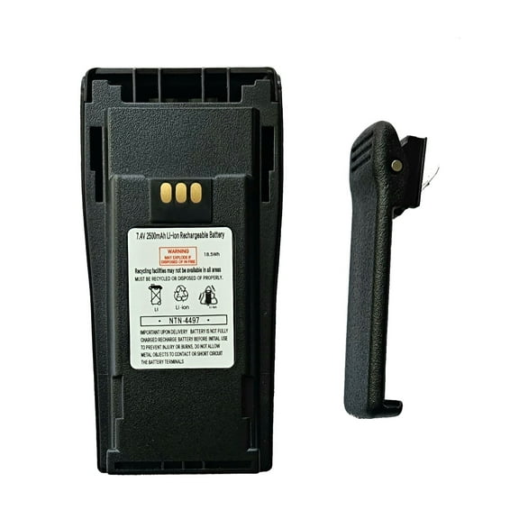 Battery Li-Ion 2500mAh Battery for Motorola CP200XLS CP200D PR400. With 3" Spring Clip. NTN4497