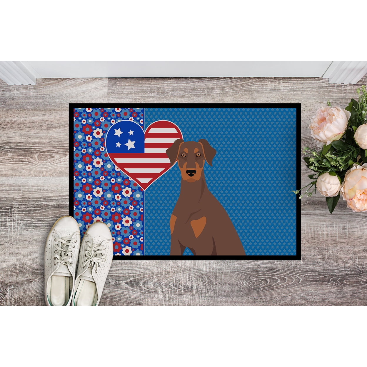 Natural Ear Red and Tan Doberman Pinscher Indoor or Outdoor Mat 24x36 36 in x 24 in