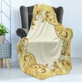 thumbnail image 4 of Pearls Soft Flannel Fleece Throw Blanket, Illustration of a Frame Ornaments and Stones Baroque Style Floral Patterns, Cozy Plush for Indoor and Outdoor Use, 70" x 90", Cream Yellow, by Ambesonne, 4 of 5