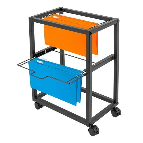 Rolling File Cart Steel Organizer 2Tier Document Rack Literature Hanging Cabinet