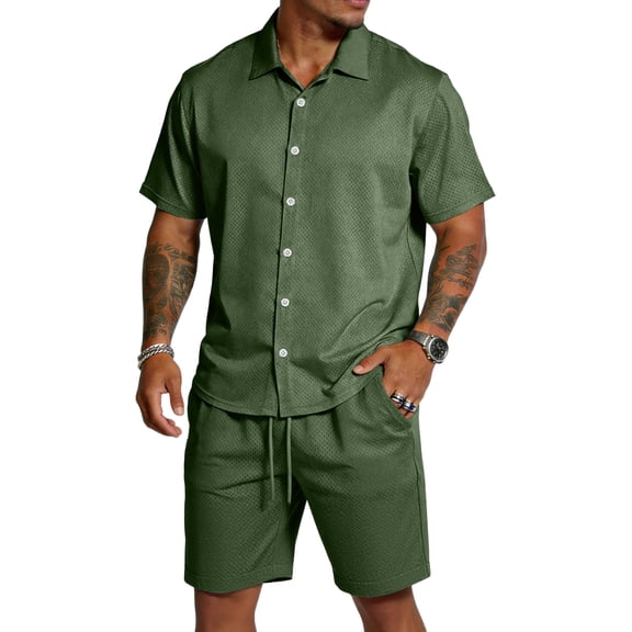 CharmCyan Men’s Short Sleeve Button Down Shirt and Shorts Set Casual Two Piece Outfit Lightweight Breathable Fabric Summer Wear