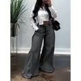 thumbnail image 4 of Womens Bell Bottom Jeans High Waist Stretch Wide Leg Flared Pleated Vintage Casual Loose Denim Pants Black & Gray XL, 4 of 7