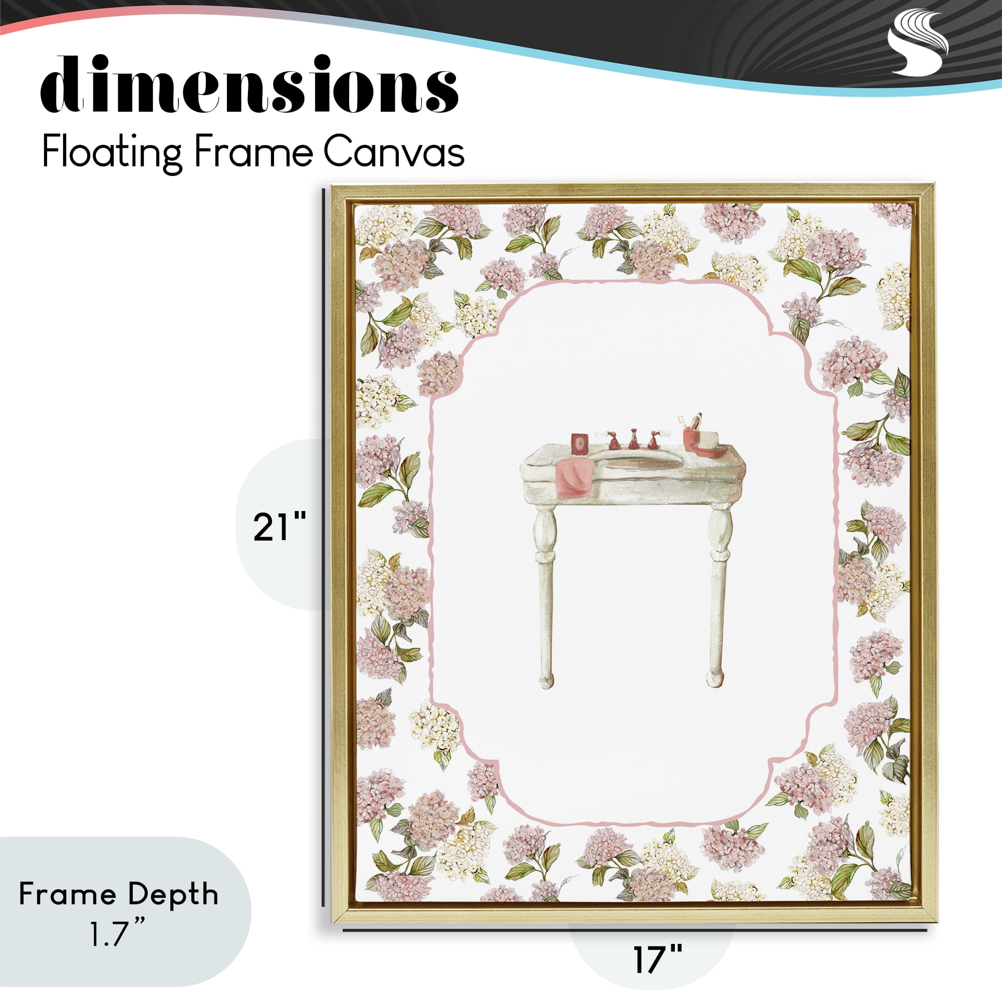 Stupell Industries Elegant Hydrangeas Vanity Gold Framed Floater Canvas Wall Art, design by Carol Robinson
