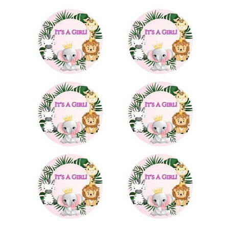 3" Round Pre-Cut Its a Girl Safari Jungle Pink Edible Image Cupcake Toppers By TNCT