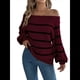 thumbnail image 2 of Suéter de Rayas con Hombros Descubiertos para Mujer, Moda de Otoño, Suéteres de Punto Casuales, Suéter Y2k, Blusas Lindas. Vino Tinto L, 2 of 10