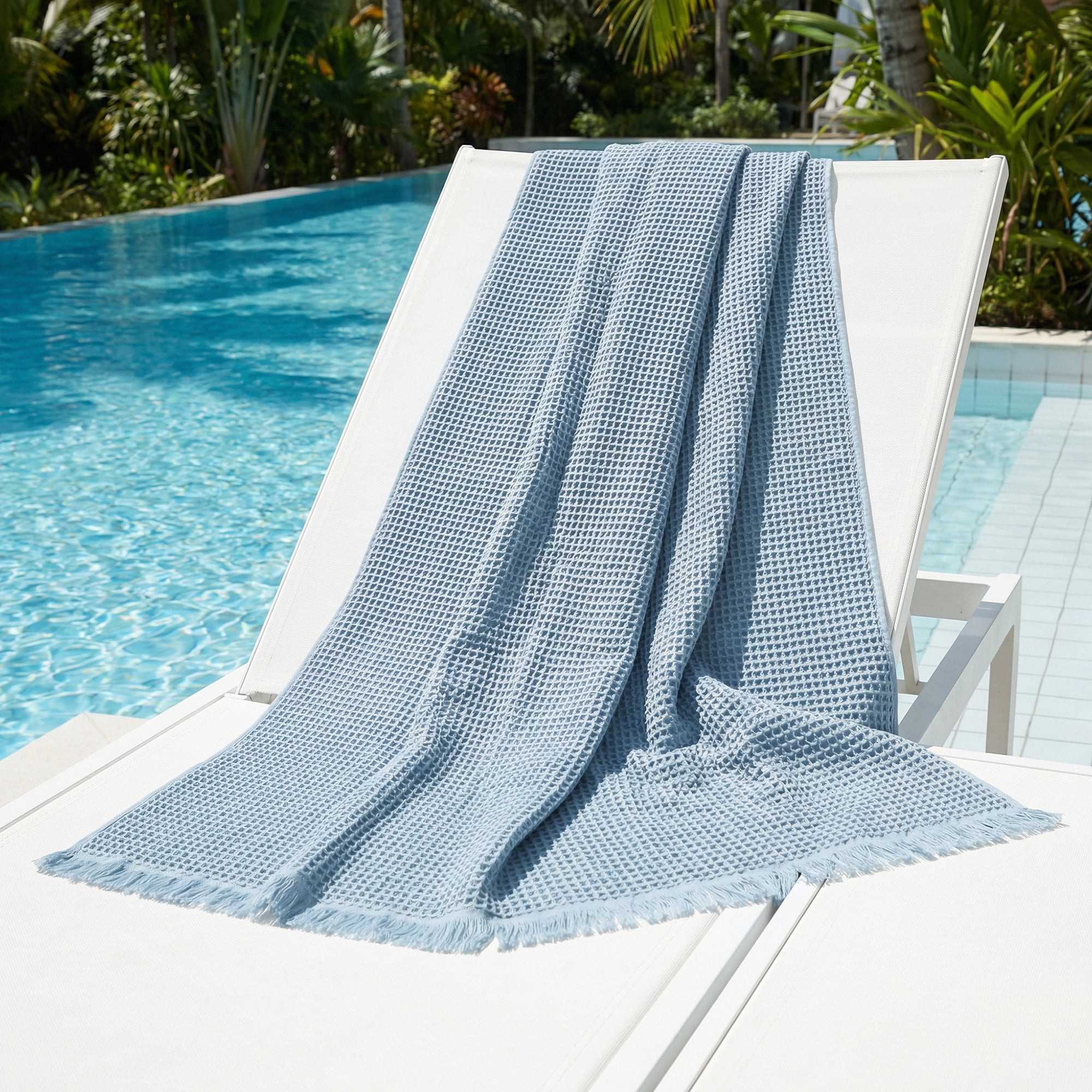 Unique Bargains Soft Absorbent Cotton Waffle Bath Towel Blue/Pink 71"x35"
