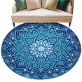 thumbnail image 2 of 7ft Washable Round Rug, Abstract Art Non-Slip Circle Area Rug for Living Room Dining Room, Blue Gradient Floral 3D Geometric Stars Modern Indoor Floor Mat for Home Decor, 2 of 9