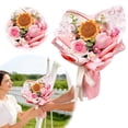 thumbnail image 2 of Handmade Crochet Sunflower & Rose Bouquet - 35cm/13.78in Knitted Flower Arrangement, Home Decor Gift, Tulip Mix (Pink & Yellow), 2 of 6