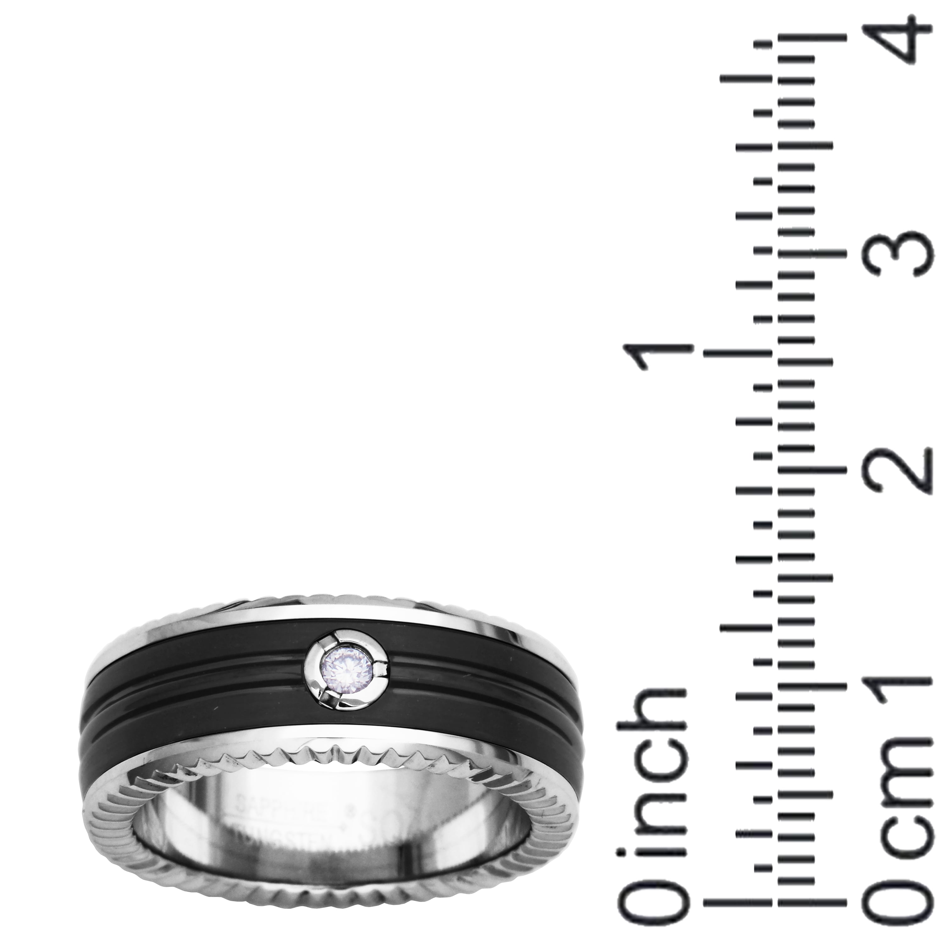 Forever Facets Grooved Black Sapphire Tungsten Diamond Comfort Fit Wedding Band, Male, Size 9