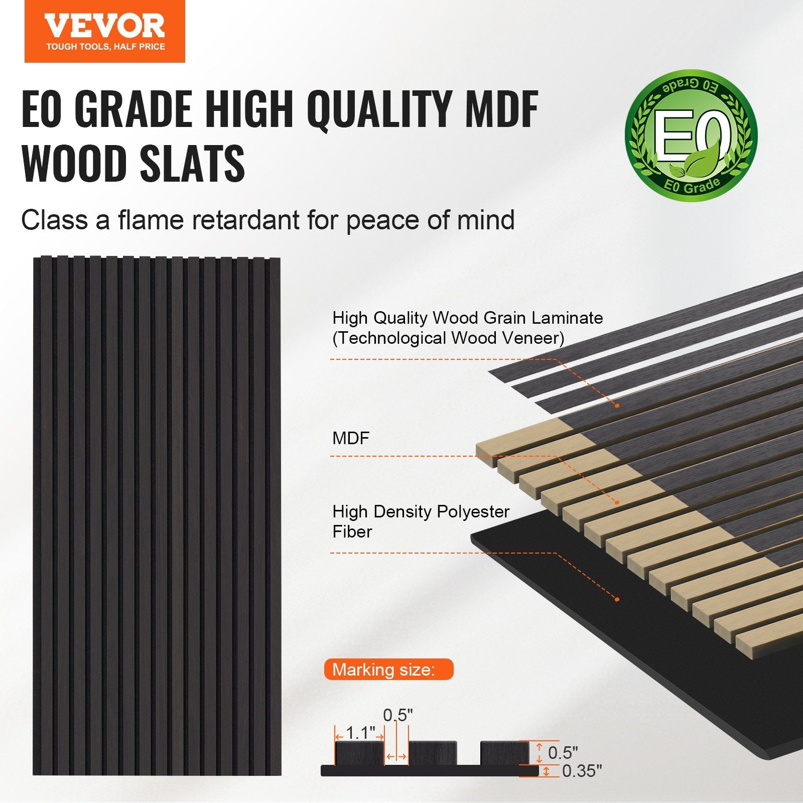 Soundproof Wood Slat Panel 23.6"x47.2" - Black Oak Modern Wall Design