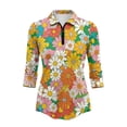 thumbnail image 2 of Uorisanigo Colorful Hippie Flowers Women's Dry-Fit Golf Polo Shirts Size M Comfortable 3/4 Sleeve Athletic Polo Workout Tops with Zipper Versatile Fashionable Tennis Tops Pullover, 2 of 7