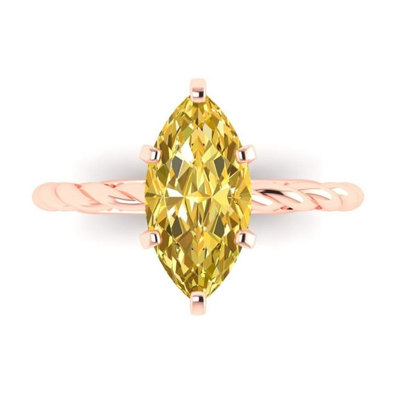 Solitaire Engagement Ring for Women - 2ct Simulated Yellow Diamond in 18K Rose Gold Promise Ring