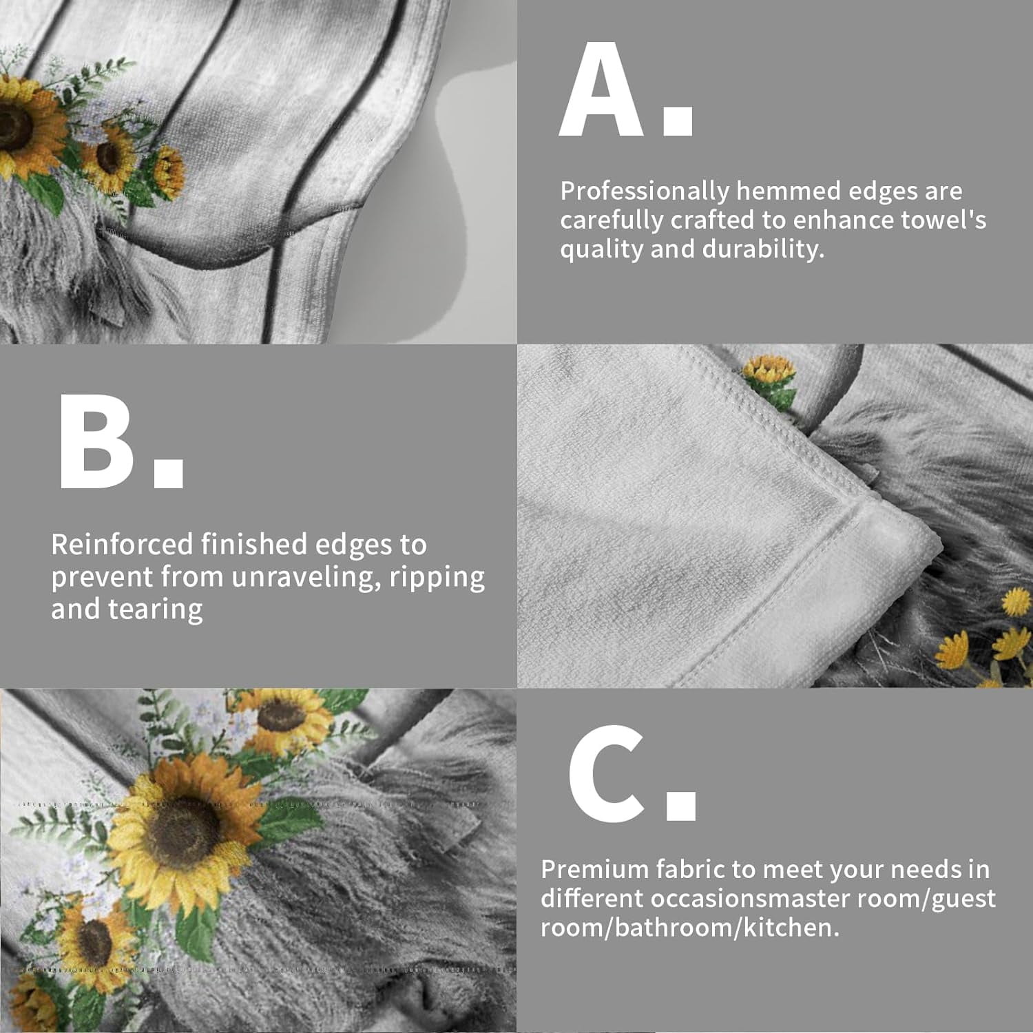 Highland Cow Hand Towels Set of 2 Yellow Daisy Soft Absorbent Kitchen Fingertip Towels Decorative Bathroom Towels for Face Guest Gym