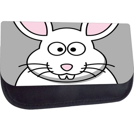 Black Pencil Case with 2 Zippered Pockets -Bunny Face Up-Close - Print Design