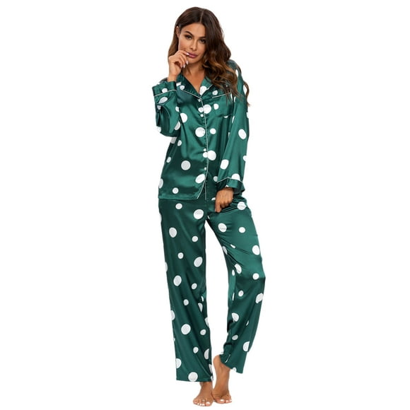 MintLimit Pyjamas en Satin de Soie pour Femmes Mis Bouton Bas Pjs Floral à Manches Longues Vêtements de Nuit Dame Soft Lounge Sets XS